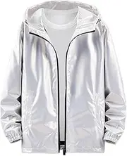 [Lars Amadeus] Holographic Jacket for Men's Lightweight Long Sleeves Metallic Shiny Hoodie Coat