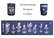 Collingwood Magpies Caricature Bar Runner and Two Stubby Coolers-Paul Harvey