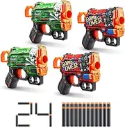 XShot Skins Menace - Camo & Game Over (4 Pack + 24 Darts) by ZURU, Frustration Free Packaging, Easy Reload, Air Pocket Dart Technology, Toy Foam Dart Blaster for Kids, Teens, Adults