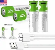 4 PACK AA Lithium ion li-ion Rechargeable Battery 1.5V USB C Fast Charging Cable
