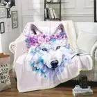 Sherpa Blanket, with Green Eyes Wild Animal Blooming Flower Splash Watercolour