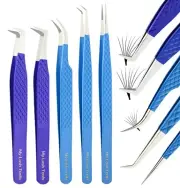 My Lash Tools Blue Fiber Tip Volume Eyelash Tweezers set for Lash Extensions New