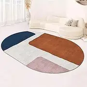 Oval Carpet Living Room Blue Brown Pink Beige, Nordic Design Large Non-Slip Carpet Ellipse Short Pile Home Balcony Bedside Dining Floor Mats(2.6ft×4.9ft/80×150cm)