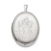 Sterling Silver 20mm St. Christopher Oval Locket