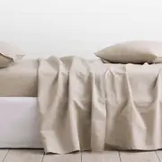 Sheridan Washed Linen Cotton Flat Sheet in Natural Size: King