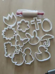 SET 12 Cookie Cutters Molds & Rolling PIN Flower Umbrella Duck Bunny Spring New