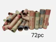72 pc Preformed Coin Wrappers Paper Tubes assorted Quarter Dime Nickel & Penny