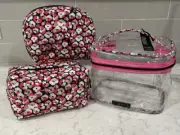 Nicole Miller New York 3-pc Clear Train Cosmetic Bags Set Case Pink Black Nylon