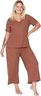[Trendyol] Women Plain Knit T-Shirt-Trousers Plus Size
