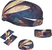 FJWSLCH Hand painted dragonfly Headbands for Women Men Non Slip Workout Sweatbands Adjustable Sports Hair Bands Elastic Head Bands Moisture Wicking Hairband for Running, Cycling, Yoga, Spa