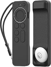 AhaStyle Case for Apple TV Remote 2022 Apple TV 4K HD Siri Remote 3rd Generation [AirTag Holder Built in] All Around Cover Apple TV Remote/Siri Remote (2nd Gen) with Hand Strap (Black)