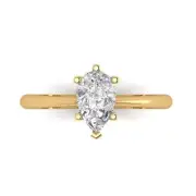 14K Yellow Gold Solitaire Promise Ring, 1 ct Pear Cut Simulated Diamond