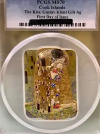 在飛比找Yahoo!奇摩拍賣優惠-2019 吻 古斯塔夫 克林姆 2盎司 3D 鍍金 銀幣 T