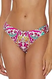 [Trina Turk] Women's Hawaiian Garden Tab Side Hipster Bikini Bottom, Floral Print, Cheeky Coverage, Swimwear Separates