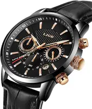 LIGE Mens Watches Chronograph Leather Waterproof Analogue Quartz Stainless Steel Business Classic Men's Wrist Watches