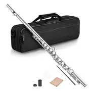 16 Closed Open Holes C Key Professional Transverse Flute Concert Musical Instrument with Box Cleaning Cloth Stick Gloves As Shown