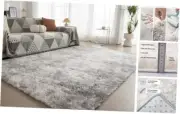 Fluffy Soft Tie-Dye Bedroom Rug, 6x9 Feet 9' x 6' (Rectangular) Tie-dyed Grey
