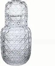 Glass Bedside Night Water Carafe with Tumbler Glass Set, 15 Oz Water Pitcher and 5 Oz Cup Set,Tea Lemon Jug Decanter and Tumbler for Bedroom, Bathroom, Kitchen