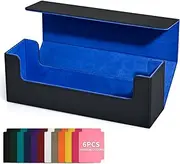 UAONO Card Storage Box for Trading Cards, 600+ PU Leather Commander Card Deck Case, Magnetic Closure Card Holder Fits for Magic Game Cards (Black & Blue)