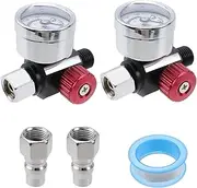 Antrader G1/4" Air Pressure Regulator Kit,2Pcs Spray Gun Air Pressure Regulator Mini Pressure Regulator Kit for Compressed Air Systems,with Gauge and Quick-Connect Adapter (Red)