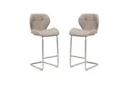 Raimon Furniture Set of 2 Terry Faux Leather Bar Stool 66cm - Brushed Stainless Legs - Cappuccino
