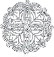 [Bling Jewelry] Large Fashion Statement Sparkling Party Rose Flower Shape Open Pave Crystal Wedding Brooch Scarf Pin For Women Silver Tone Rhodium Plated