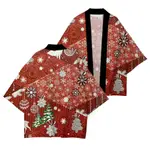 男士日本和服開衫上衣聖誕雪花 3D 打印和服開襟七袖上衣外罩和服外套外套
