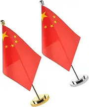 HOMSFOU 2 Sets Decorative Miniature Chinese Table Flags with Base Desk Flags for Home Office Classroom Decor Festivals International Conferences