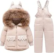 [Letuwj] Baby Girls Boys Winter Hooded Snowsuit Puffer Down Jacket with Snow Ski Bib Pants 2-Piece Set