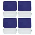 Pyrex 7211 6-Cup Glass Dish w/ 7211-PC 6-Cup Navy Blue Plastic Lid (4-Pack)