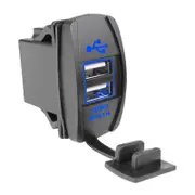 Dual USB Charger 12V/24V Fast Charge Socket Waterproof Quick Charger for Cars Boats-Blue