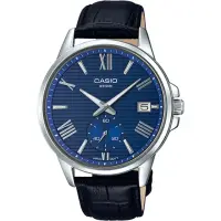 在飛比找momo購物網優惠-【CASIO 卡西歐】羅馬新潮獨特單眼皮革腕錶/藍(MTP-