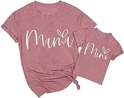 [FCDIED] Mama and Mini Shirts Cute Love Heart Graphic Tshirt Mommy and Me Matching Tees Tops Mom and Baby Matching Outfits