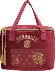 Warner Bros Harry Potter Gryffindor Alumni Lunch Bag – Official Red Velvet Insulated Lunch Tote with Embroidered Hogwarts Crest, Tassel Zippers – School Lunch Box for Kids, Teens & Adult Fans