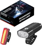 Vortex LD12 Type C USB Aluminum Rechargeable Bike Light Set, 1050 Lumens Super Bright Front and Rear Bicycle LED Road Night Riding Safety High Beam and Low Beam Options Auxiliary Light
