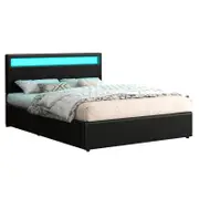 ALFORDSON Bed Frame King Size RGB LED Gas Lift Storage Base Black LUCHINO