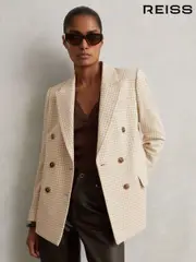 Reiss Neutral Check Bella Double Breasted Check Blazer With Wool (F51293) | $610