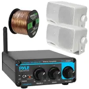Pyle PDA20BT Bluetooth Stereo Power Amplifier, 2x 3.5'' White Box Speakers, Wire