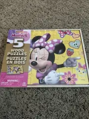 DISNEY MINNIE MOUSE DAISY 5 pack Wood Puzzles Storage Box Educational Kids Fun