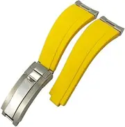[HKIDKK] Curved End Metal Link Rubber Watchband 20mm For Rolex Daytona GMT Slide Lock Buckle Submariner Silicone Sport Watch Strap