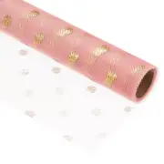 Flower Wrapping Mesh 15ft Floral Bouquet Packaging Golden Pattern Net Yarn Pink