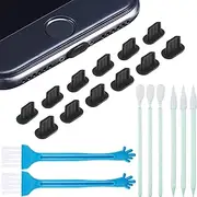 Anti Dust Plugs Compatible with iPhone 7/8/ X/XS/XR/ 11/12, Included Phone Port Cleaning Brush Kit, Cell Phone Speaker Cleaning Brushes and Phone Receiver Cleaning Brush Set (24 Pieces)