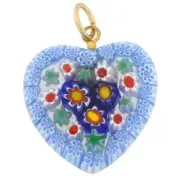 GlassOfVenice Murano Glass Millefiori Heart Pendant Medium - Blue and Red