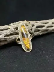Handmade Native American Navajo Tigerseye Sterling Silver Ring Size 8