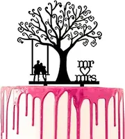 CARISPIBET Cake topper couple on a swing under a tree with Mr & Mrs script