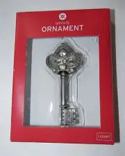 GRAY FANCY DIAMOND RHINESTONE ACCENT DECORATIVE SKELETON KEY ORNAMENT FIGURINE