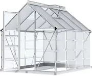 Green Fingers Greenhouse Polycarbonate House Garden Shed Walk-in Gardening Supplies Plant Stand Storage, 2.48M x 1.89M Aluminium Frame with Lockable Door, Gutter System and Opening Roof Vents