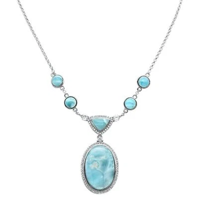 Natural Larimar .925 Sterling Silver Pendant Necklace