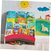Wooden Kids Bookshelf, Rainbow Book Shelf for Kids Rooms, 4 Tier Toddler