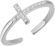 [Niaspi] CZ Cross Toe Ring 925 Sterling Silver Huggie Criss Cross Statement Toe Rings for Women Crystal Hypoallergenic Adjustable Cuff Tail Band Rings Simple Minimalist Summer Beach Foot Jewelry Gifts